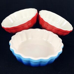 ROCQ Parisian Patisserie 3 Individual Tart Pie Flan Dish Red Blue Ombre 5 inch